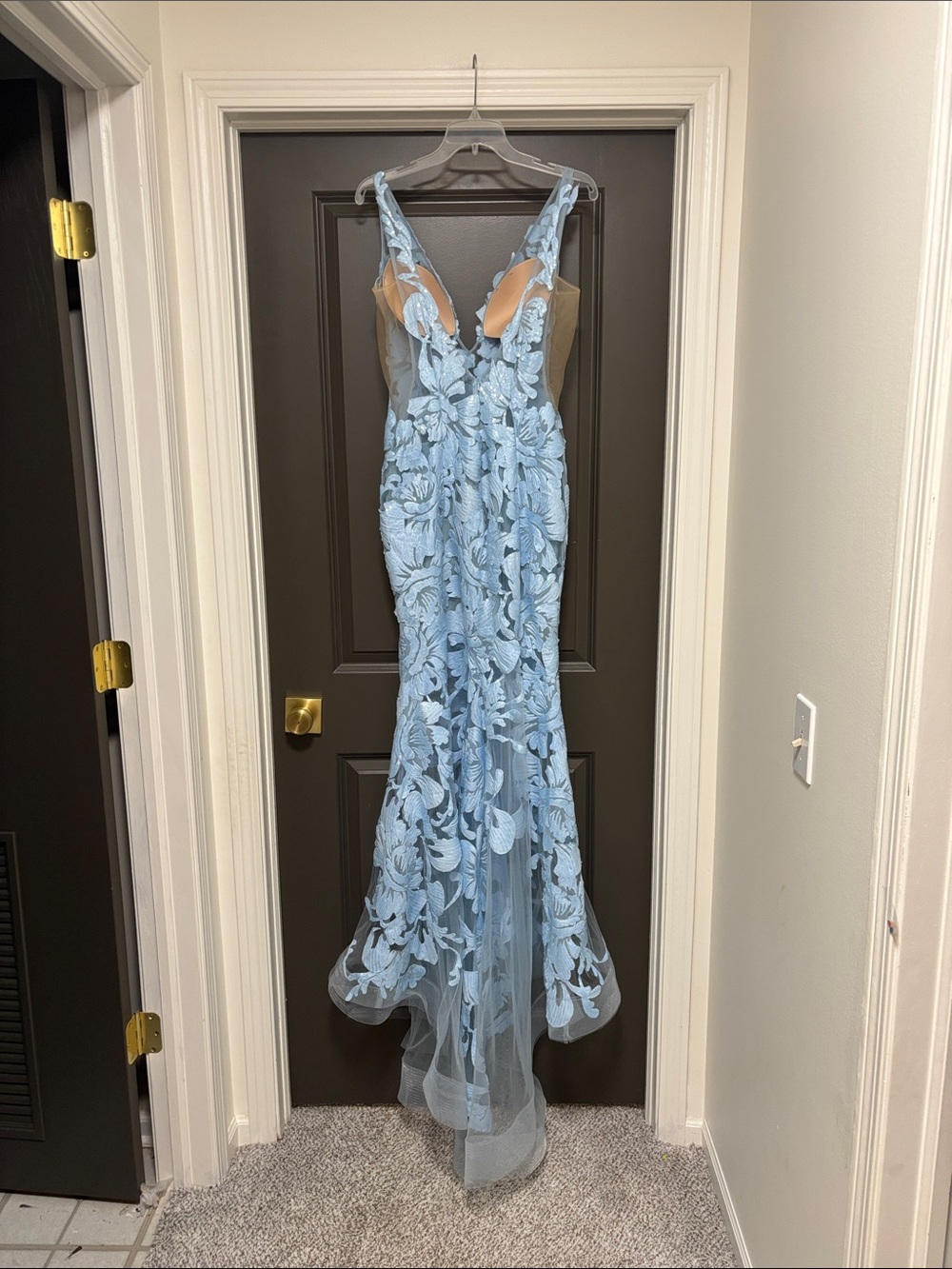 Jovani light blue lace mesh dress 10 - Picture 7 of 13
